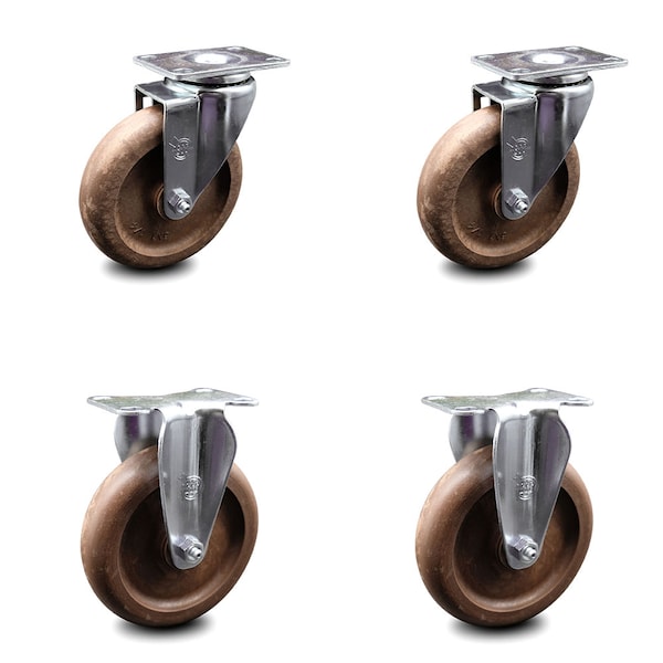 5 Inch High Temp Glass Filled Nylon Swivel Top Plate Caster Set with 2 Rigid